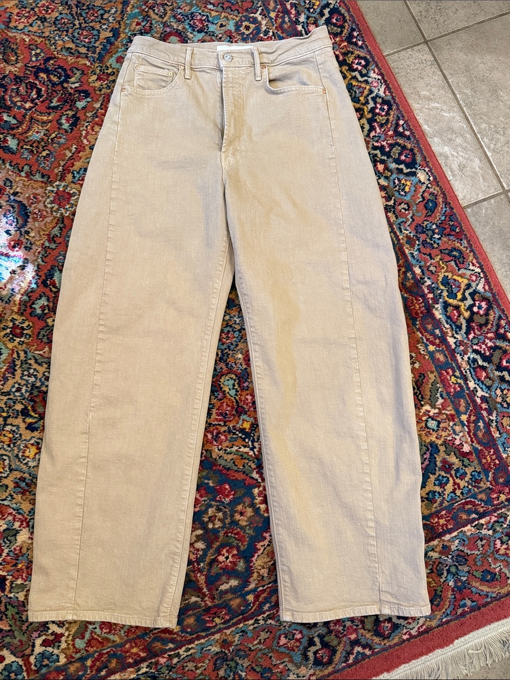 MOTHER Straight-Leg Jeans in Light Cream